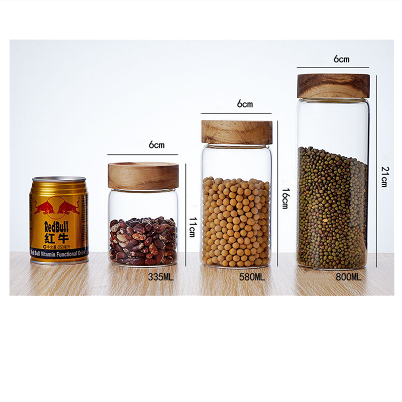 hot sell borosilicate kitchen storage glass jar spice tea nut container with bamboo lid