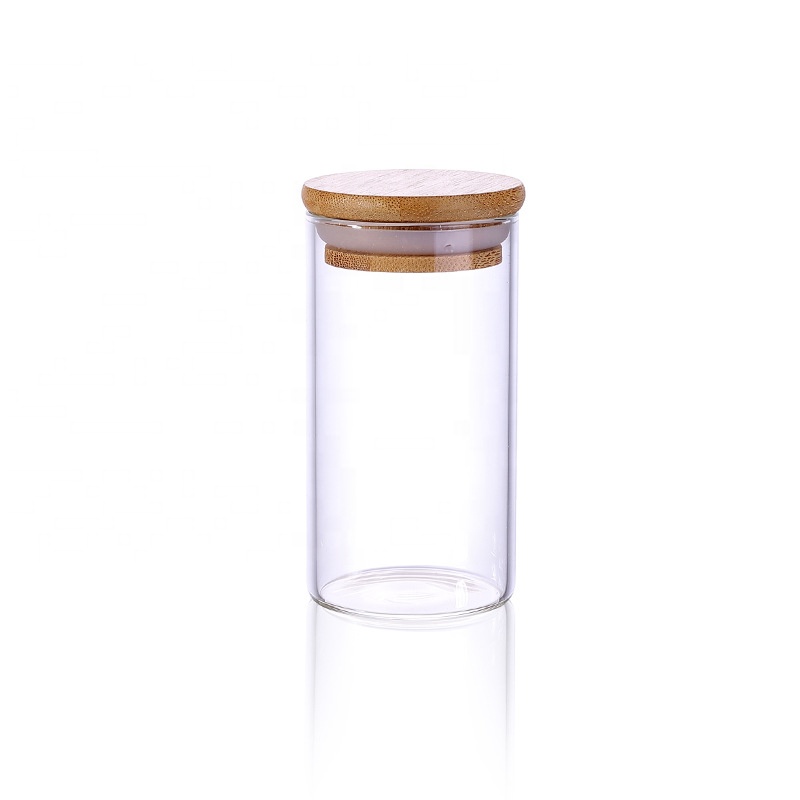hot sell mini airtight cylinder food candy 4 oz containers with wooden top lid small glass storage jars