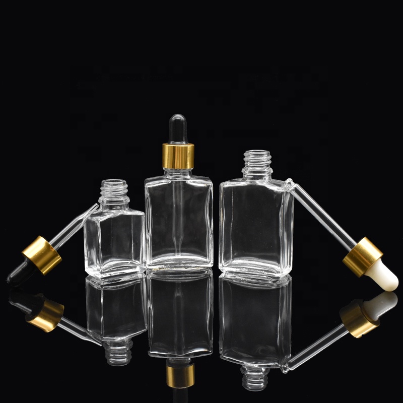 hot selling 15ml 1oz clear square glass bottle 30ml rectangle cosmetic essential oil bottle with dropper cap