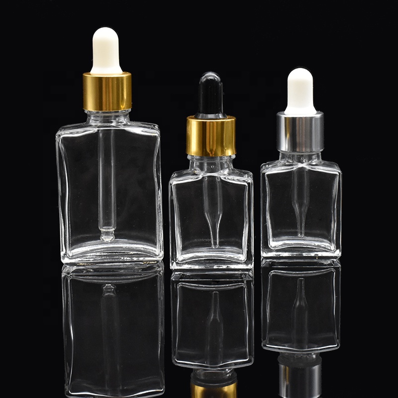 hot selling 15ml 1oz clear square glass bottle 30ml rectangle cosmetic essential oil bottle with dropper cap