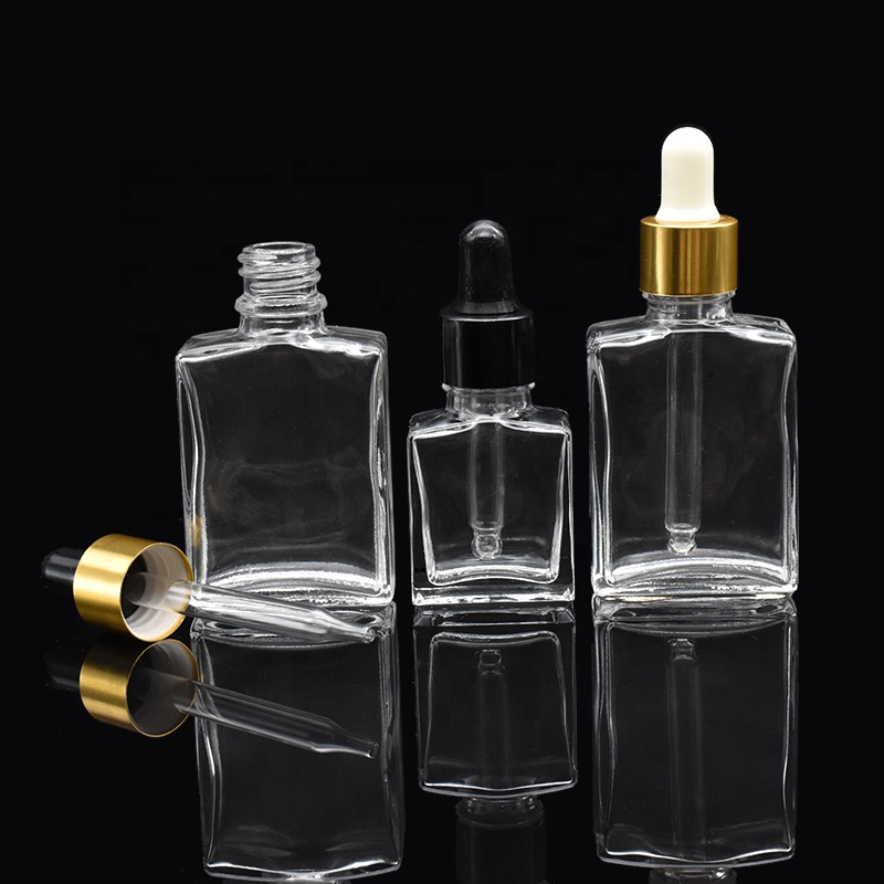 hot selling 15ml 1oz clear square glass bottle 30ml rectangle cosmetic essential oil bottle with dropper cap