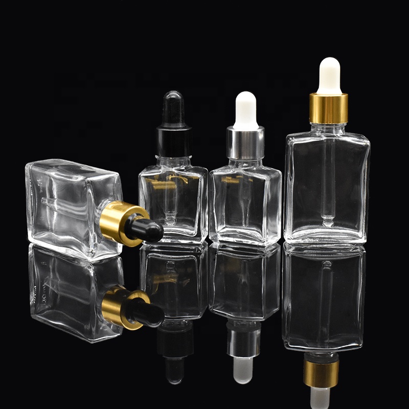 hot selling 15ml 1oz clear square glass bottle 30ml rectangle cosmetic essential oil bottle with dropper cap