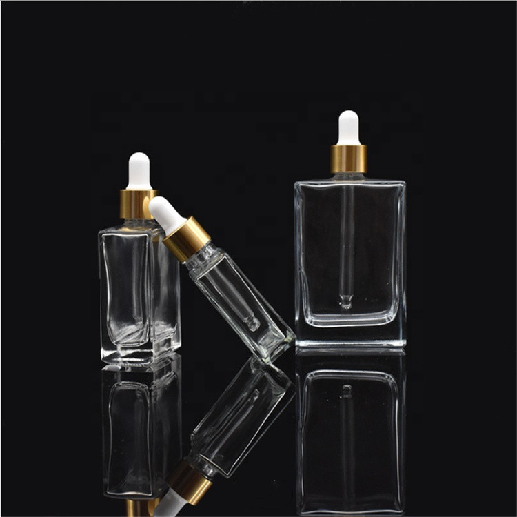 hot selling 15ml 1oz clear square glass bottle 30ml rectangle cosmetic essential oil bottle with dropper cap