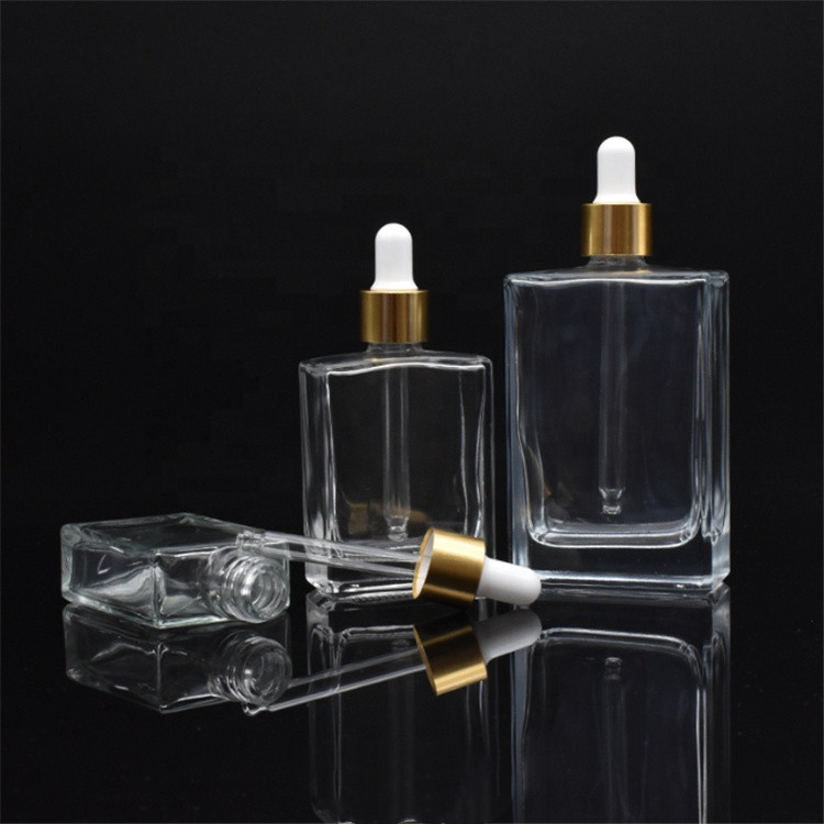 hot selling 15ml 1oz clear square glass bottle 30ml rectangle cosmetic essential oil bottle with dropper cap