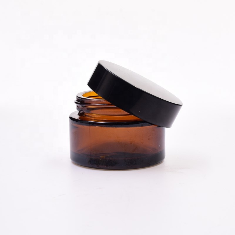 hot selling 1oz 30 ml amber round cosmetic kush packaging custom jar flower packaging child resistant glass jar with plastic lid