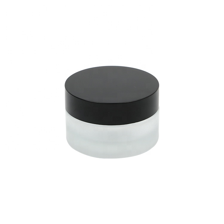 hot selling 20g 30g 50g straight round frosted transparent matte glass cream jar with black plastic cover