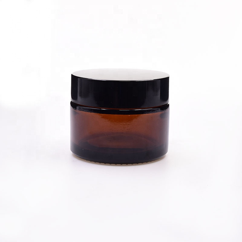 hot selling 50ml amber straight side round amber medical oils wax cbd hanf knospe flower packaging glass jar with plastic lid