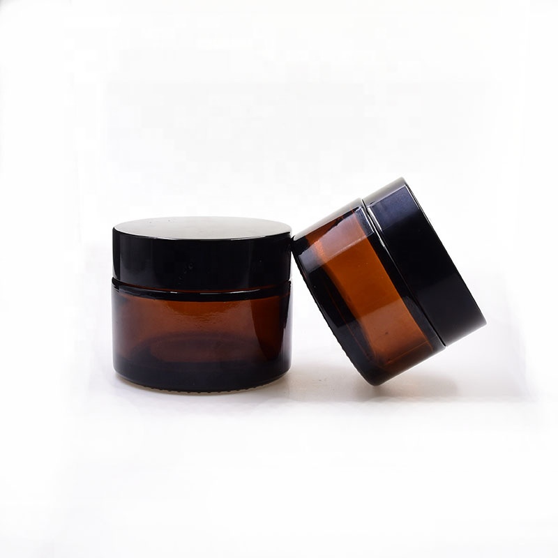 hot selling 50ml amber straight side round amber medical oils wax cbd hanf knospe flower packaging glass jar with plastic lid