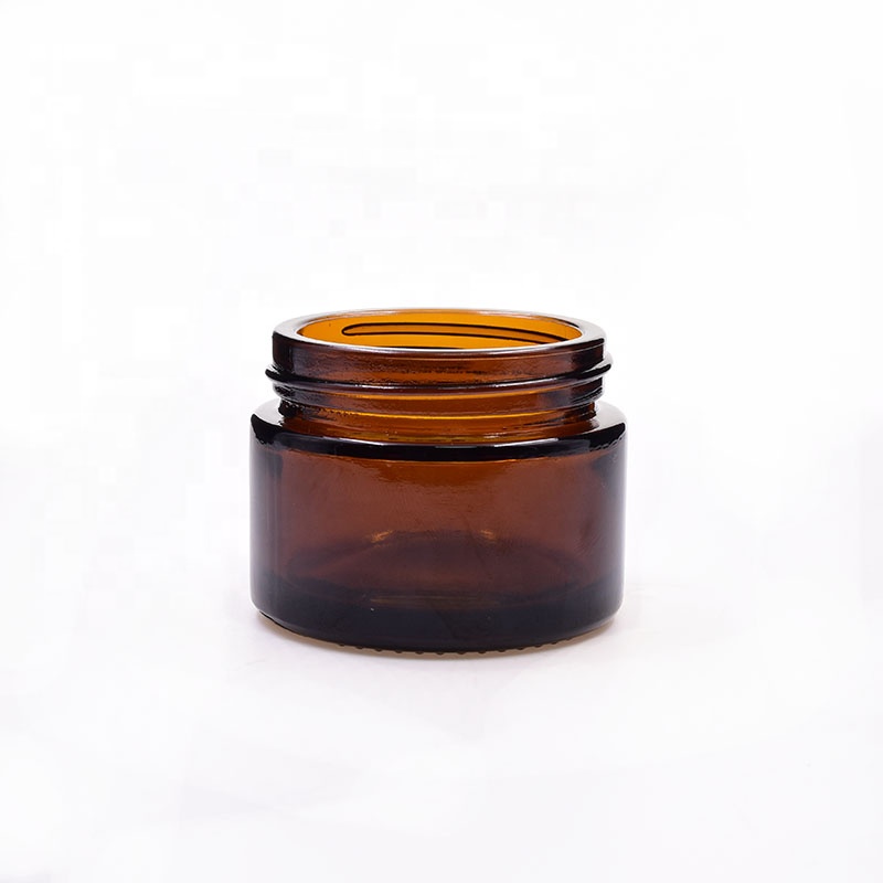 hot selling 50ml amber straight side round amber medical oils wax cbd hanf knospe flower packaging glass jar with plastic lid