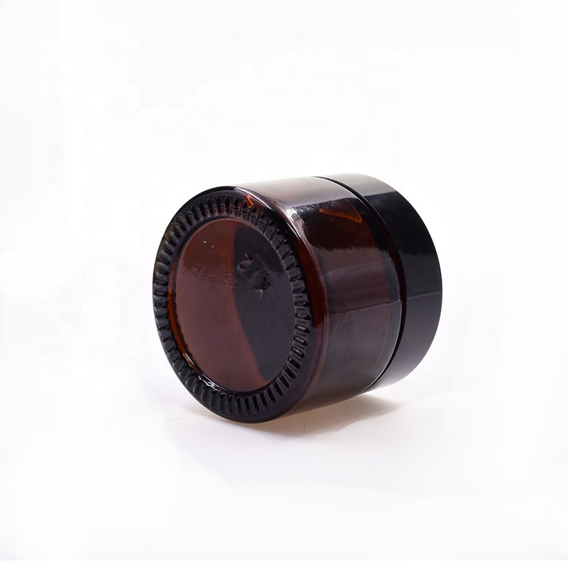 hot selling 50ml amber straight side round amber medical oils wax cbd hanf knospe flower packaging glass jar with plastic lid