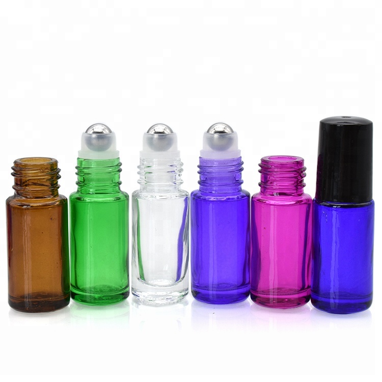 hot selling 5ml thick glass roll on bottles colored 5 ml roll on bottles with roll-on roller ball for essential oil perfume