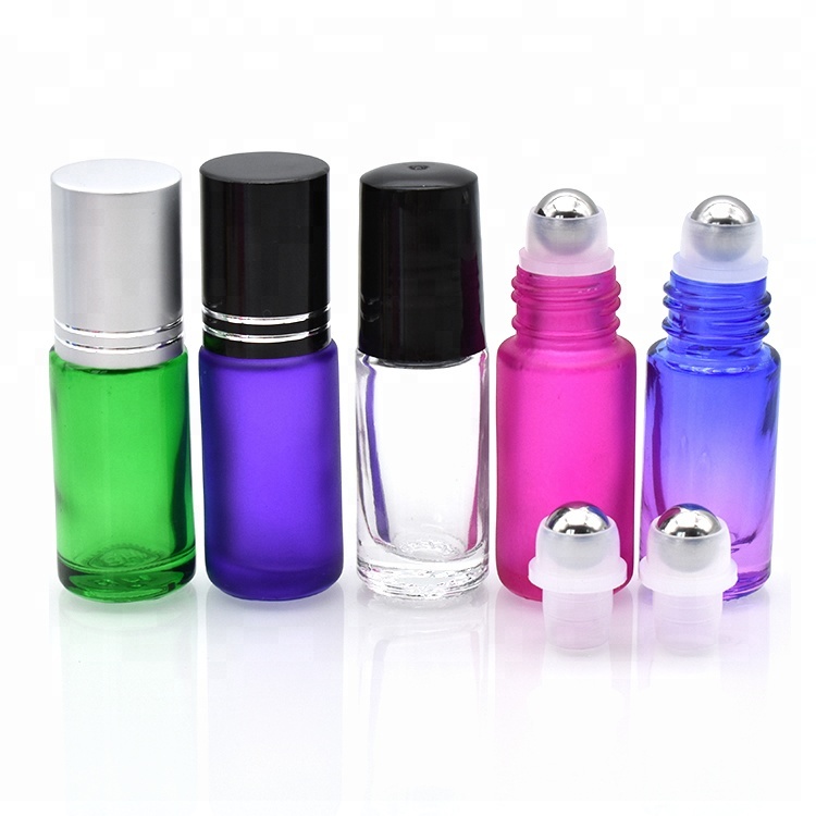 hot selling 5ml thick glass roll on bottles colored 5 ml roll on bottles with roll-on roller ball for essential oil perfume