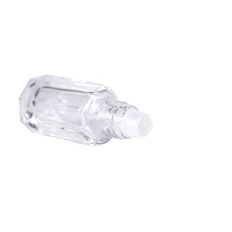 hot selling 6ml empty cosmetic eye cream essential oil octagonal perfume attar oil clear gold cap glass roll on bottles