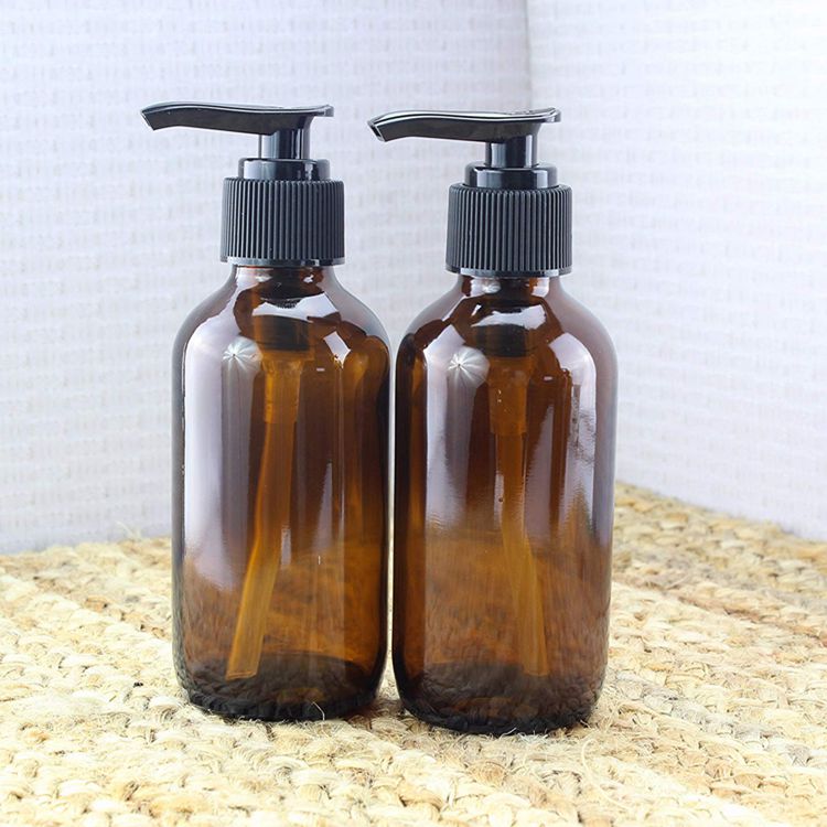 hot selling bathroom shampoo amber empty glass 250ml lotion bottle with pump