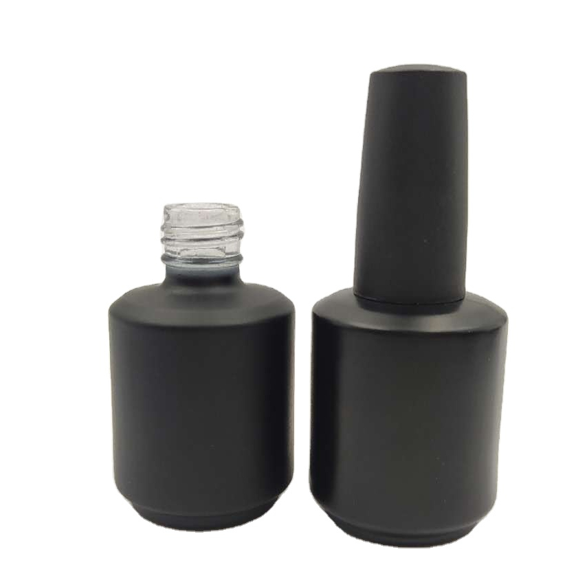 hot selling custom color 15ml empty matte black uv gel nail polish bottle with brush