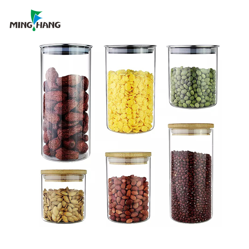 hot selling customized high borosilicate glass food storage jar with airless lid