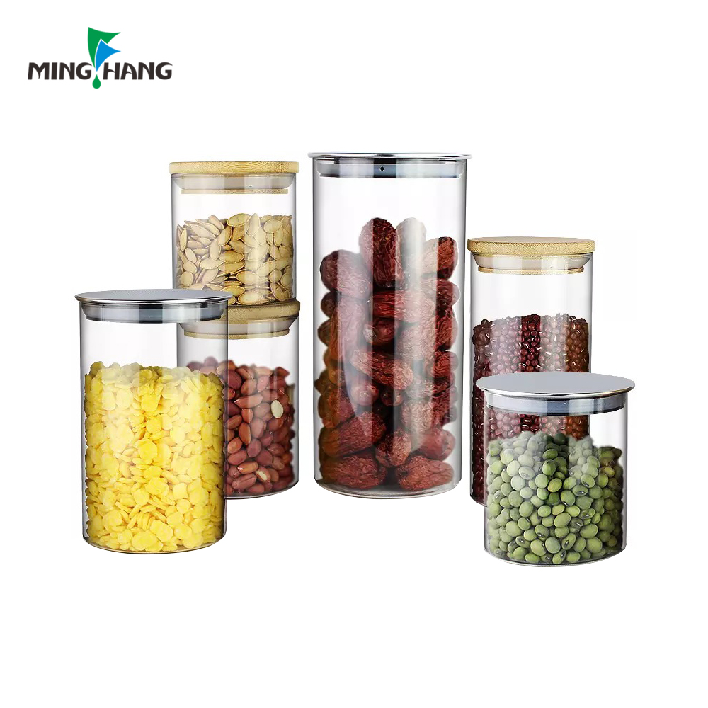 hot selling customized high borosilicate glass food storage jar with airless lid