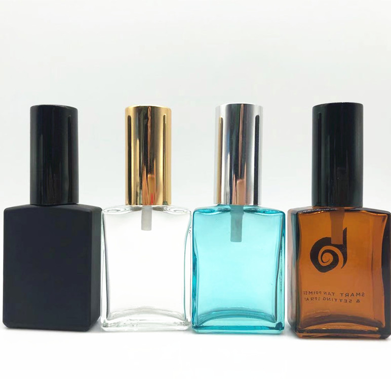 hot selling factory directly sales free samples square black color glass perfume bottle with sprayer pump and serum pump