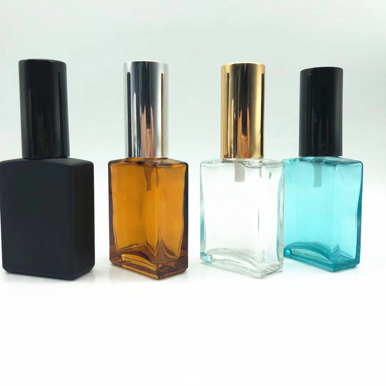 hot selling factory directly sales free samples square black color glass perfume bottle with sprayer pump and serum pump