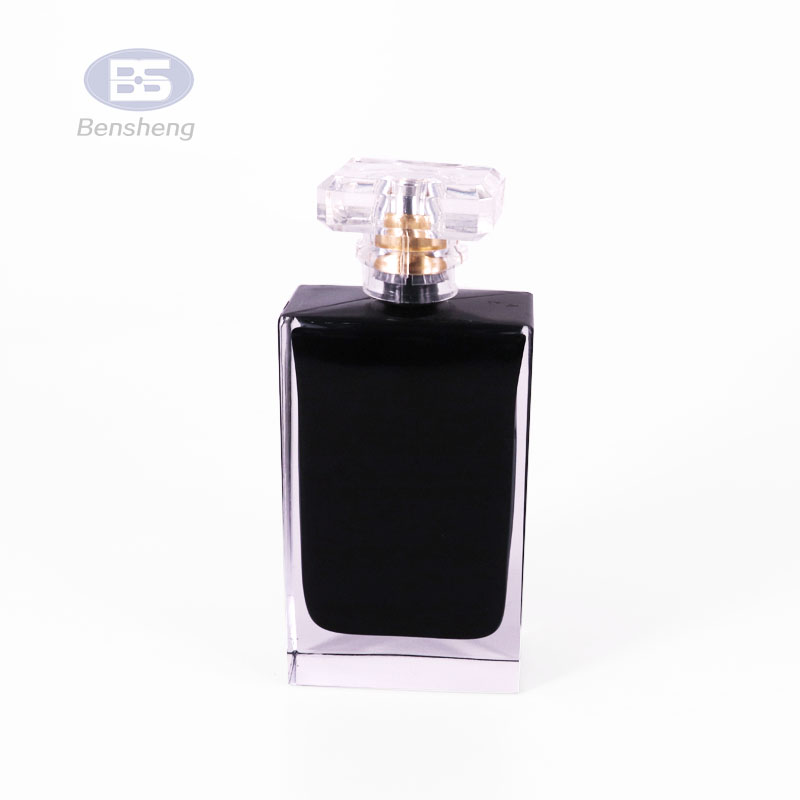 hot selling factory directly sales free samples square black color glass perfume bottle with sprayer pump and serum pump