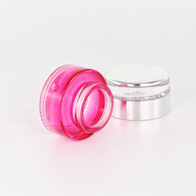 hot selling gradually varied clear pink straight round glass bottle and jar for skincare