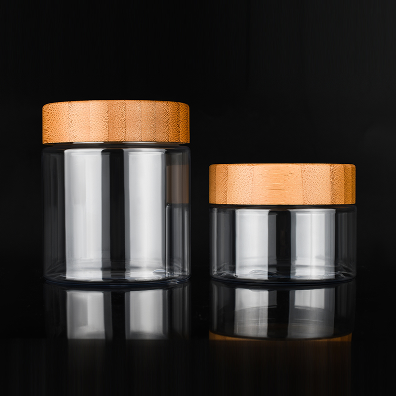 hot selling new design 100ml 150ml 200ml 250ml food grade plastic cosmetic pet jar with bamboo cap
