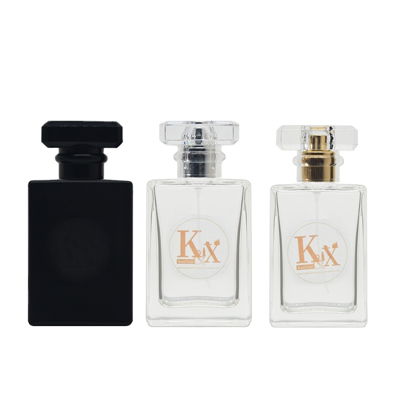 hot-selling square rectangle clear matte black 30ml 50ml glass perfume bottle