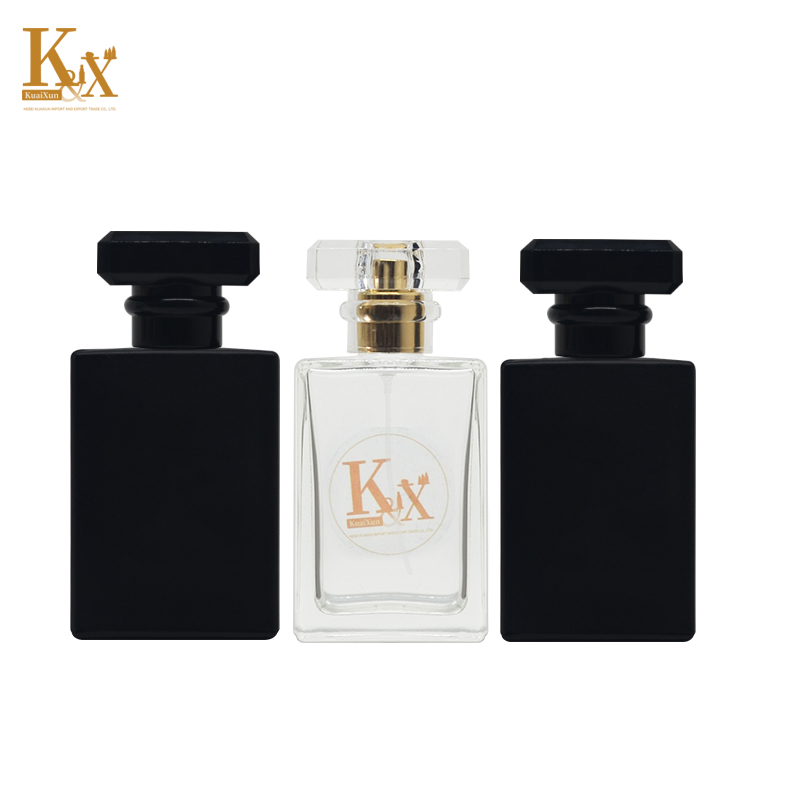 hot-selling square rectangle clear matte black 30ml 50ml glass perfume bottle