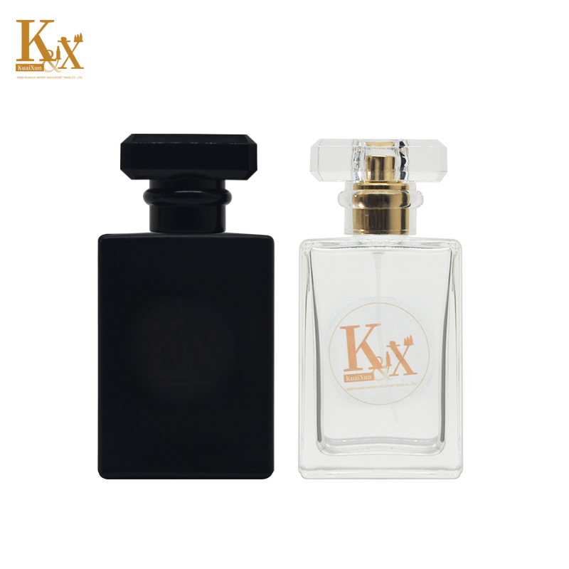 hot-selling square rectangle clear matte black 30ml 50ml glass perfume bottle