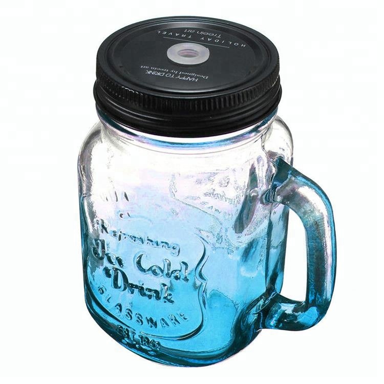 hot selling transparent beverage glass bottle for food and beverage glass mason cup with handle and straw