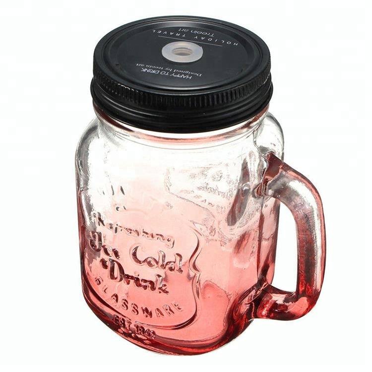 hot selling transparent beverage glass bottle for food and beverage glass mason cup with handle and straw
