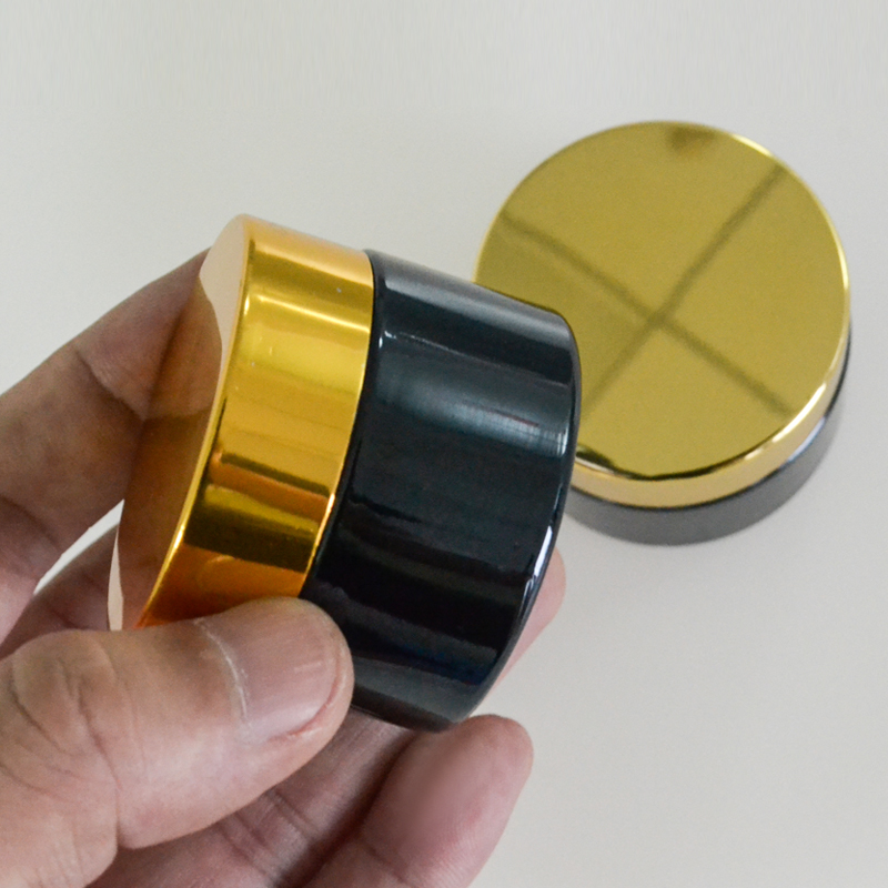 hot selling wholesale 30g 50g black glass cosmetic container jar gold lid