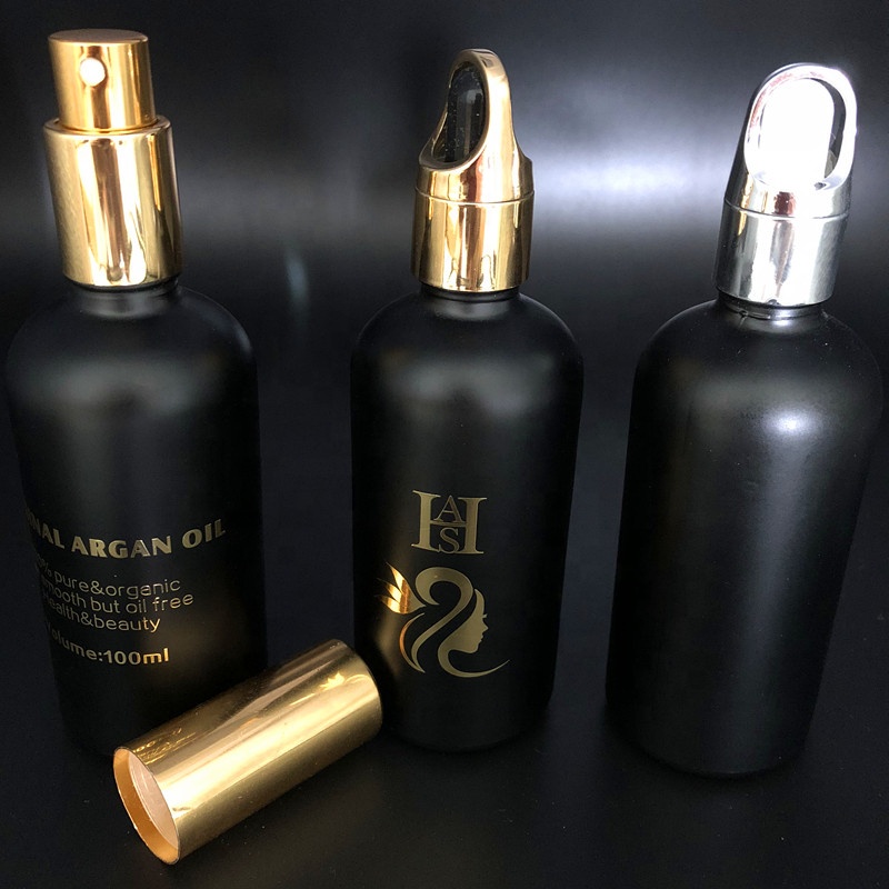 hot stamping 100ml glass pump spray essential oil  dropper bottle with golden spray cap