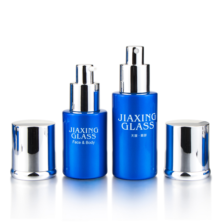 hot stamping red blue glass cosmetic care set packaging bottles and jars