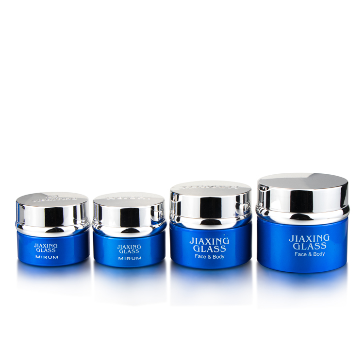 hot stamping red blue glass cosmetic care set packaging bottles and jars