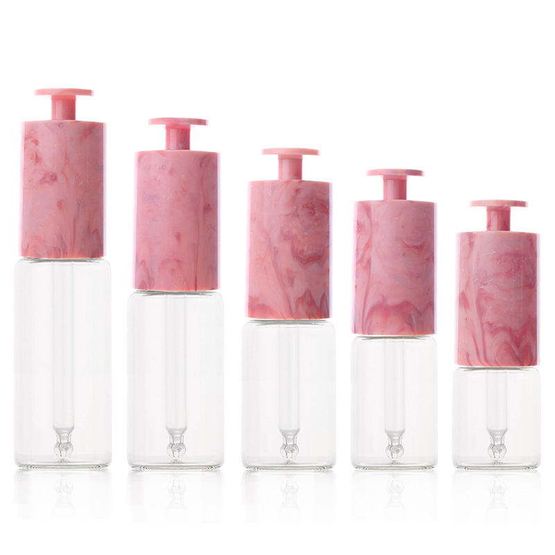hotsale popular wholesale pink cap dropper bottle push dropper bottle 15ml 30ml oil dropper glass bottle