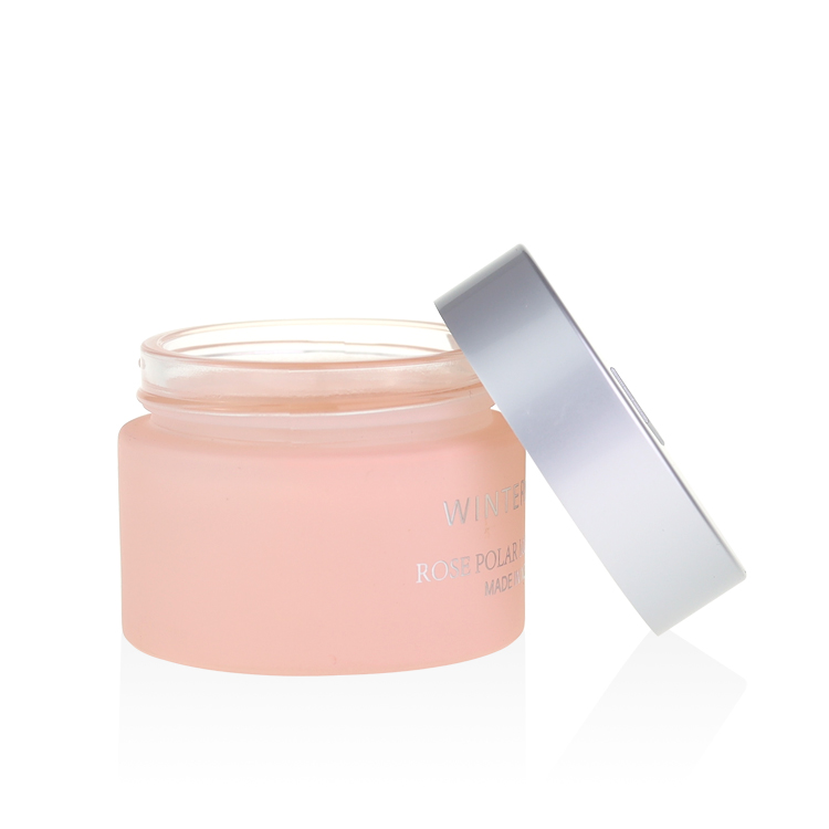 hydration packaging container 100ml 50ml peah color glass jar with logo embossment matte silve lid