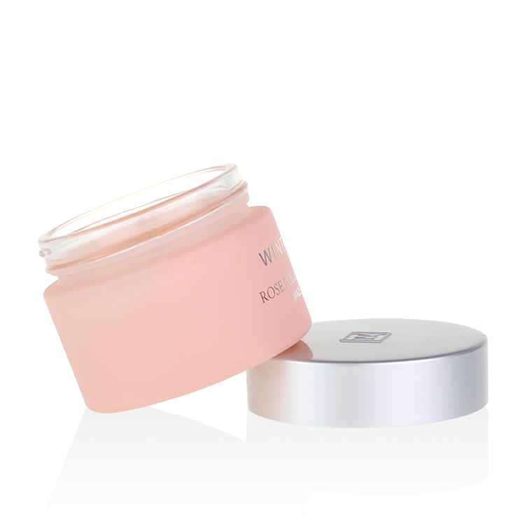 hydration packaging container 100ml 50ml peah color glass jar with logo embossment matte silve lid