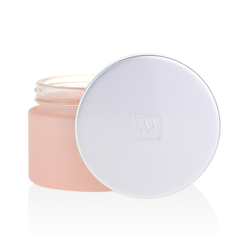 hydration packaging container 100ml 50ml peah color glass jar with logo embossment matte silve lid