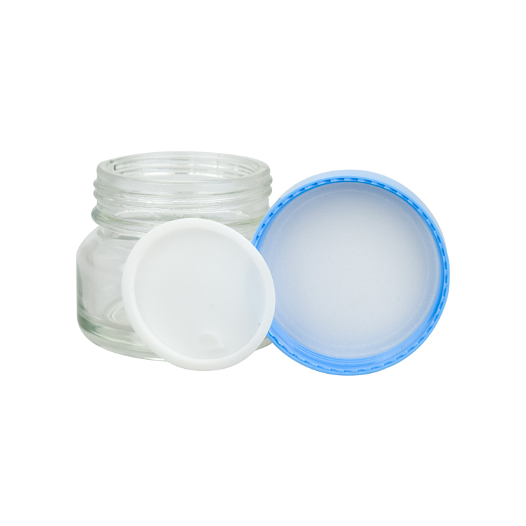 in bulk empty clear glass blue cap container for skincare eye body cream lotion glass jar