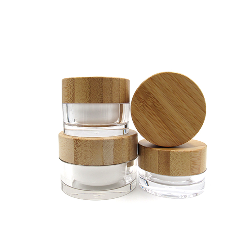 in stock 100g acrylic cream jar with bamboo lid cosmetic jar eco-friendly luxury cosmetic packing