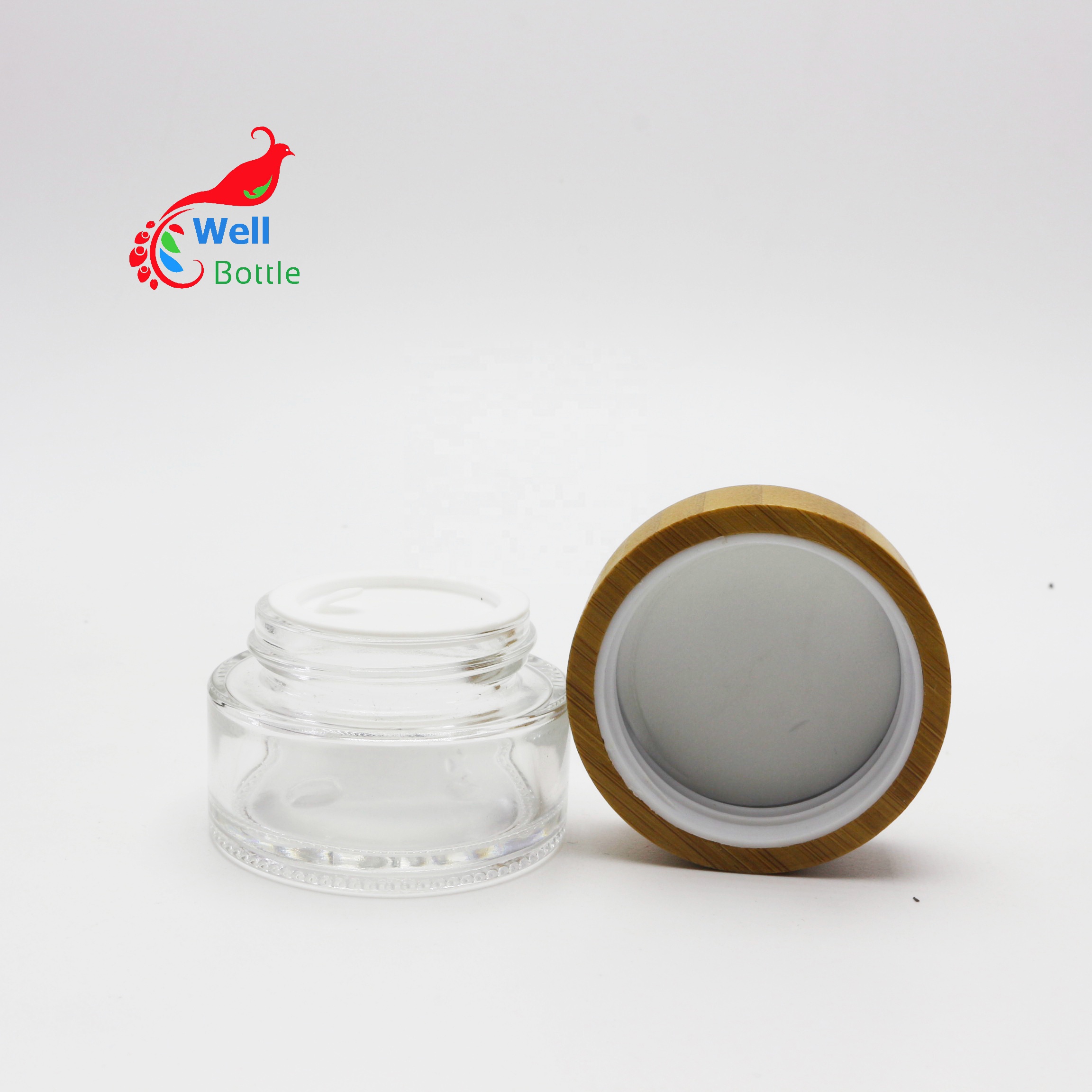 in stock 10ml 10g 15g 30g 50g 100g 4oz clear black glass bamboo lid cosmetic jar frosted glass jar with bamboo lid BJ-124A
