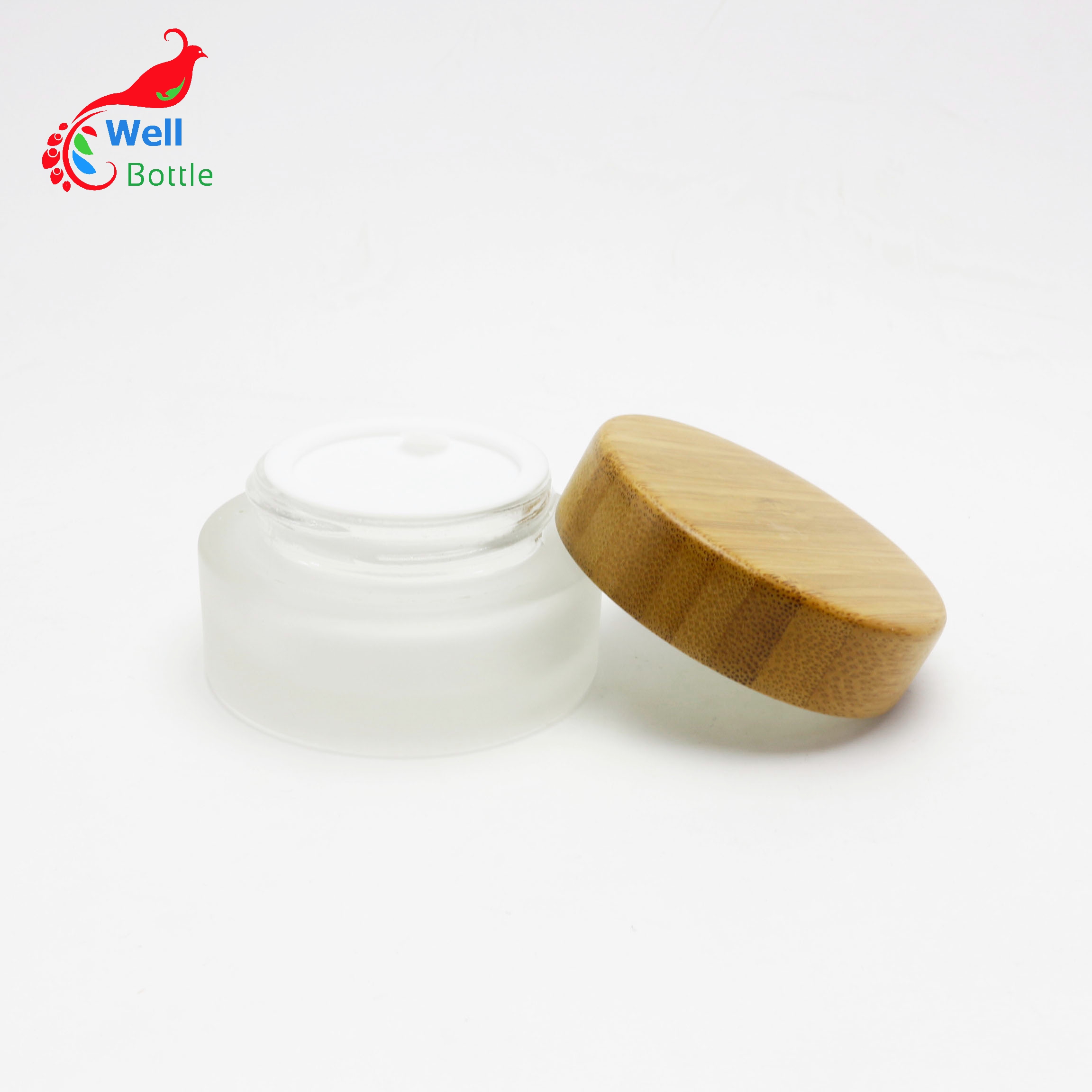 in stock 10ml 10g 15g 30g 50g 100g 4oz clear black glass bamboo lid cosmetic jar frosted glass jar with bamboo lid BJ-124A