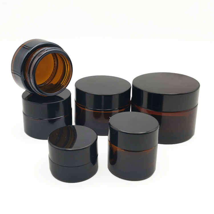 in stock empty amber blue green clear glass cosmetic jars colored glass cream Jar for cosmetics packaging