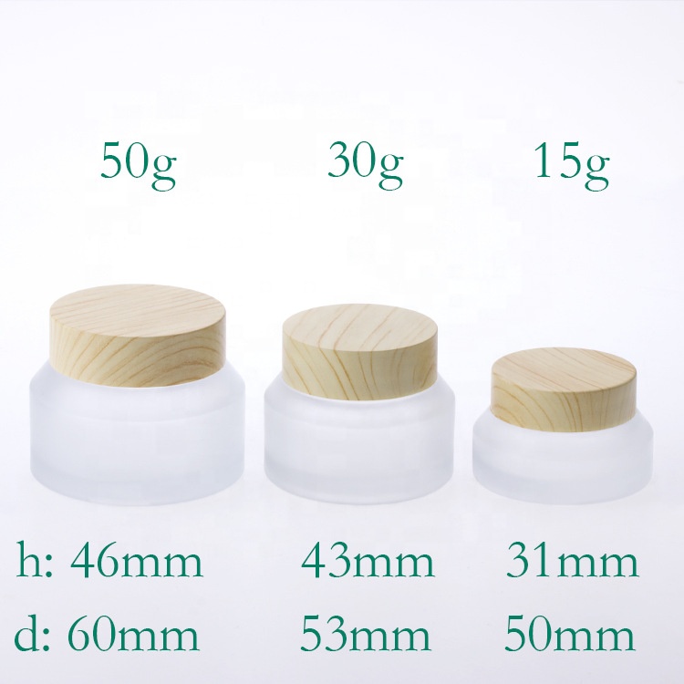 inclined shoulder wood grain 15 g 30g 50 g cosmetic packaging cream frosted glass jar with water transfer wooden lid and spoon