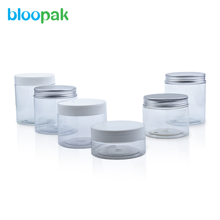 jar with aluminum lid packaging recyclable cosmetic plastic PET jar skin cream jar