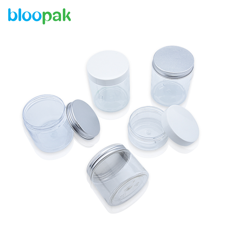 jar with aluminum lid packaging recyclable cosmetic plastic PET jar skin cream jar