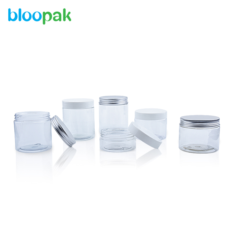 jar with aluminum lid packaging recyclable cosmetic plastic PET jar skin cream jar