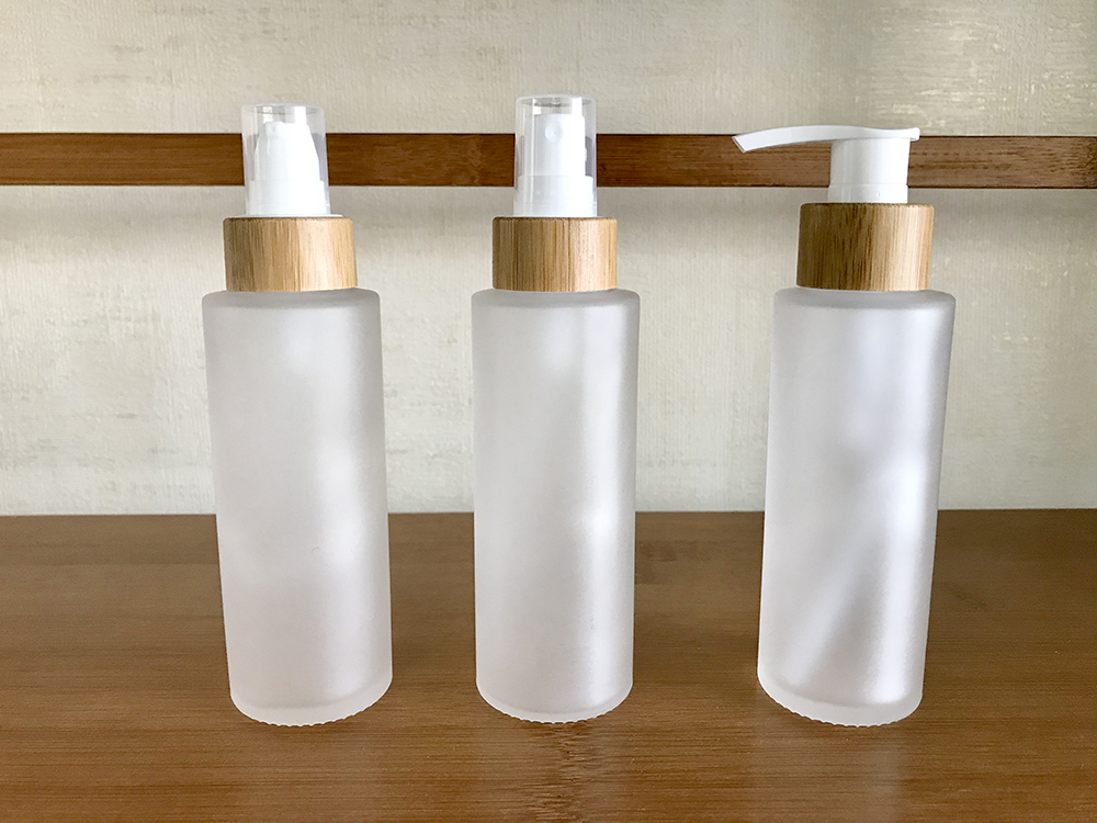 jars glass wholesale 30ml 40ml 50ml 60ml 80ml 100ml 120ml 150ml frosted clear glass spray bottle pump bottle bamboo lid