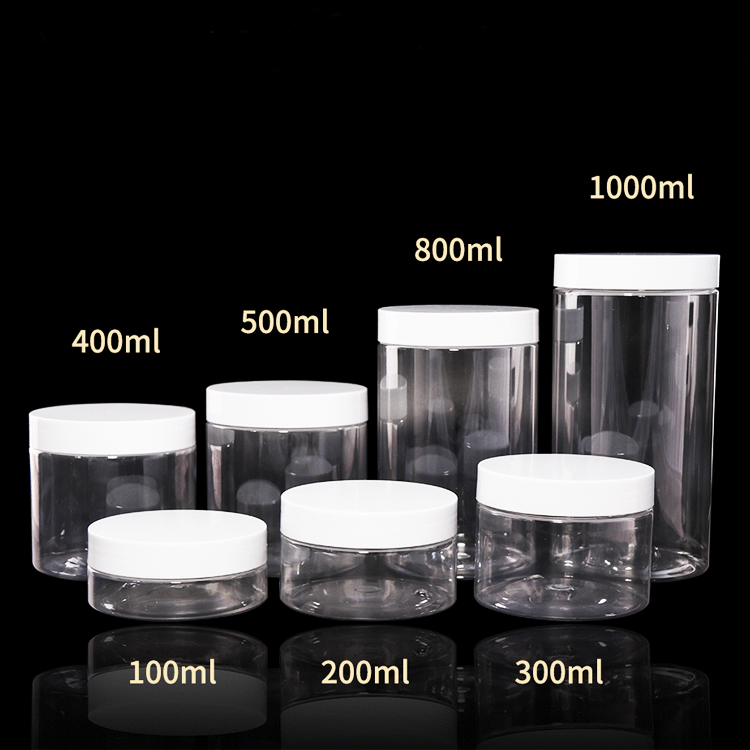 jars with lid 100ml 200ml 300ml 400ml 500ml 800ml 1000ml Cosmetic Packaging Plastic Jar PET clear container and Colorful covers